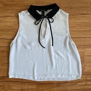 Forever 21 White Sheer Top with Black Collar and Tie